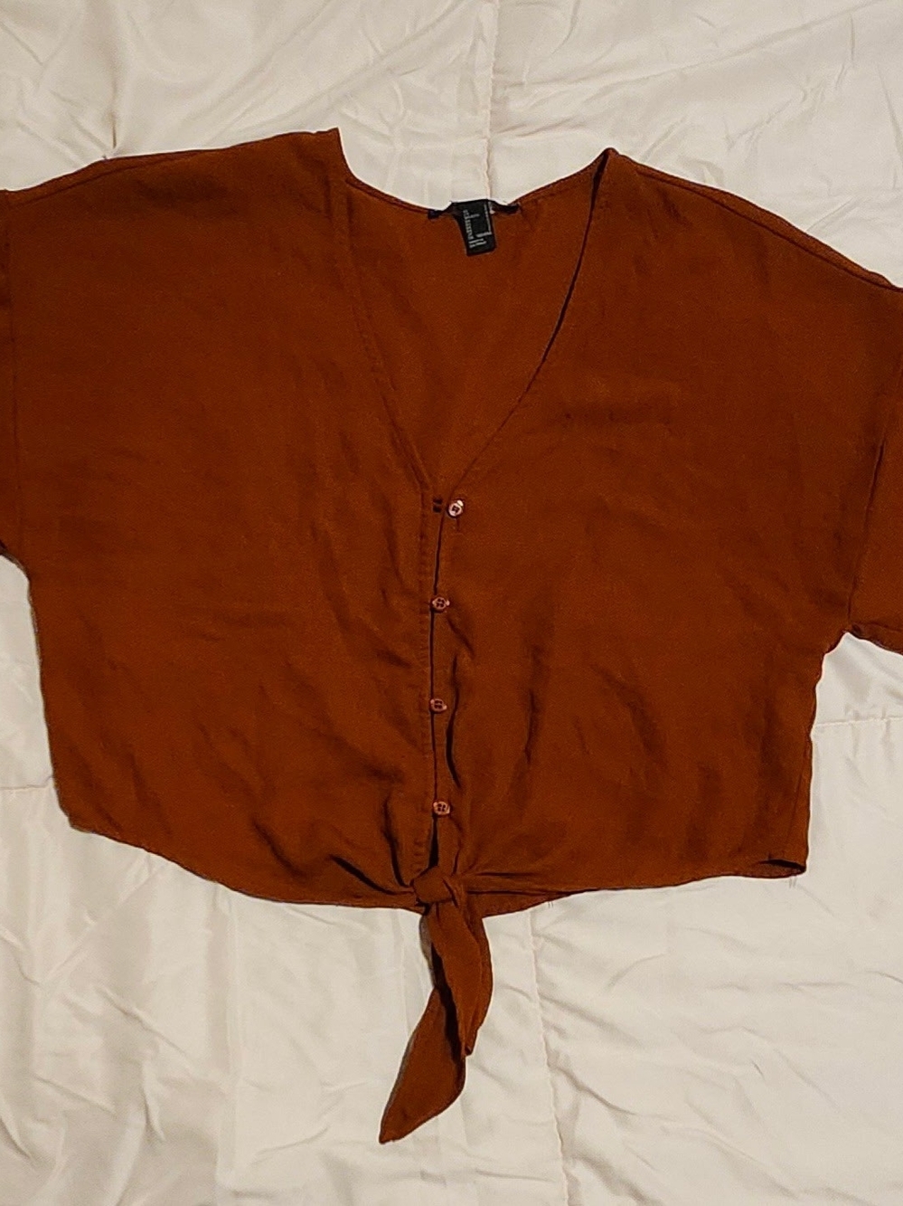 Women's Rust Tie-Front Button V-Neck Top - Brand: FOREVER 21 Size S